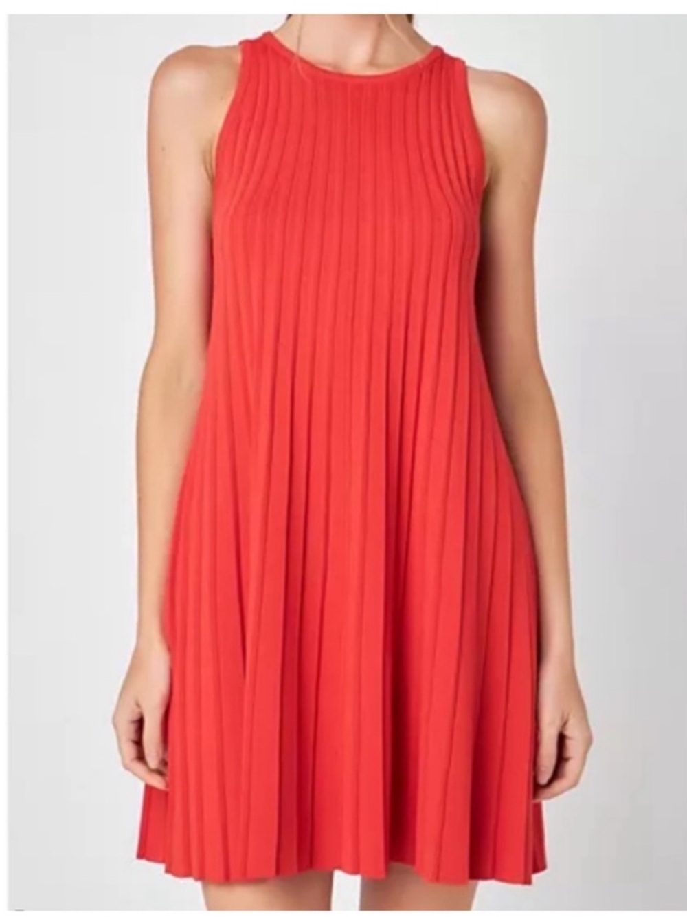 ANTHROPOLOGIE English Factory Red Pleated Knit A-Line Mini Dress NWOT Size S